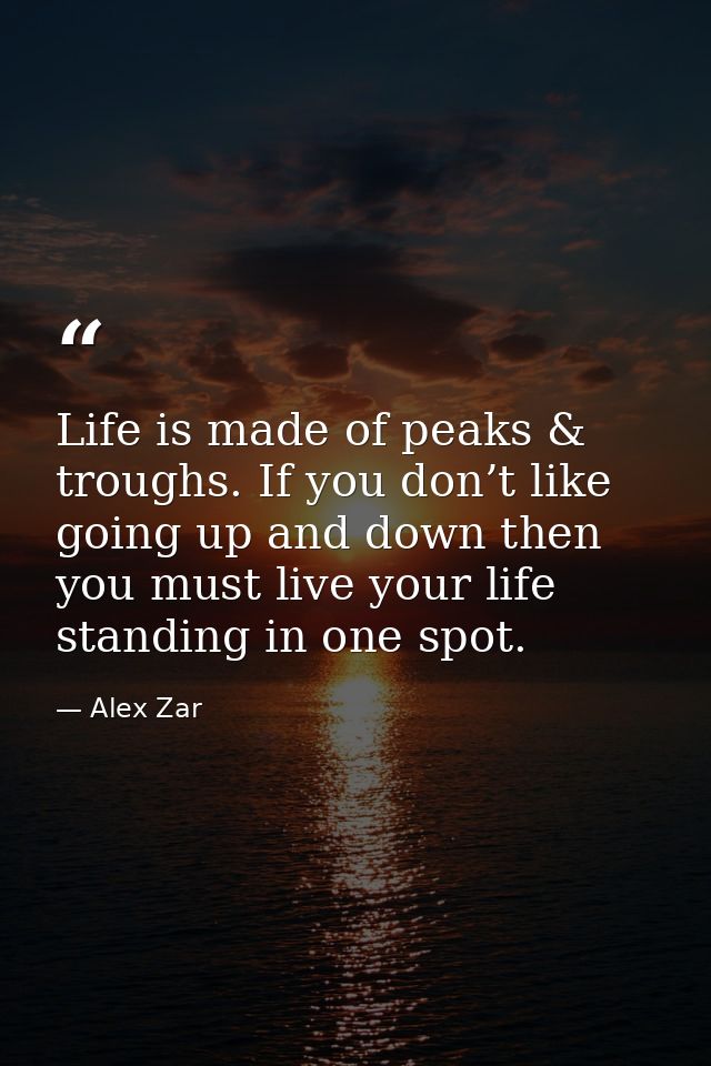Life is made of peaks & troughs. If you don’t like going up and down then you must live your life standing in one spot. — Alex Zar