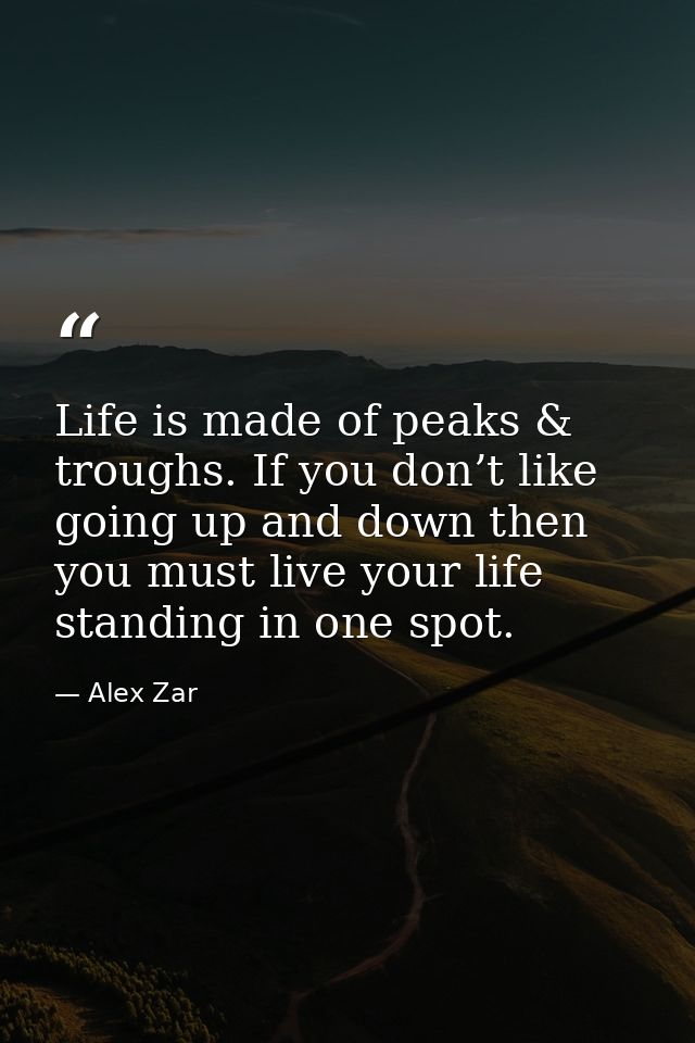 Life is made of peaks & troughs. If you don’t like going up and down then you must live your life standing in one spot. — Alex Zar