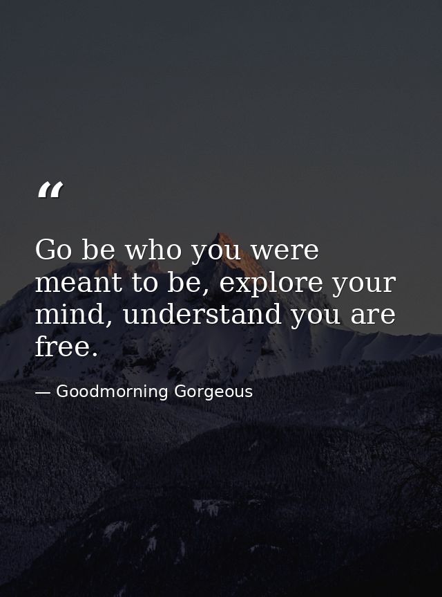 Go be who you were meant to be, explore your mind, understand you are free. — Goodmorning Gorgeous