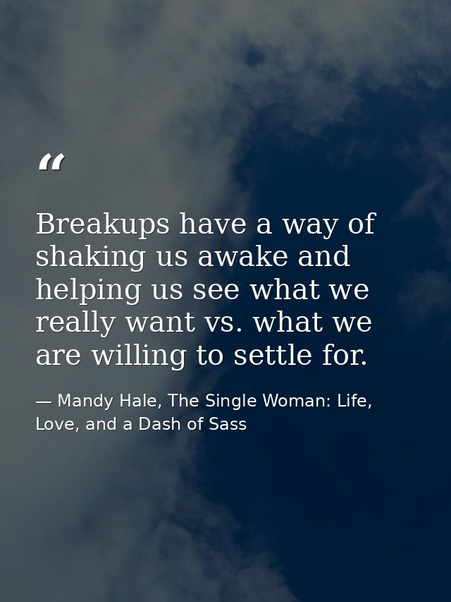 Breakups have a way of shaking us awake and helping us see what we really want vs. what we are willing to settle for. — Mandy Hale, The Single Woman: Life, Love, and a Dash of Sass