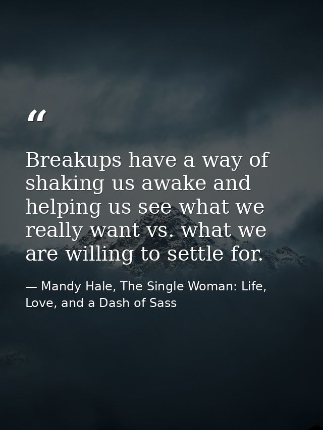 Breakups have a way of shaking us awake and helping us see what we really want vs. what we are willing to settle for. — Mandy Hale, The Single Woman: Life, Love, and a Dash of Sass