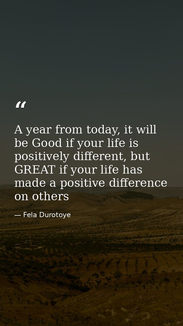 A year from today, it will be Good if your life is positively different, but GREAT if your life has made a positive diff — Fela Durotoye