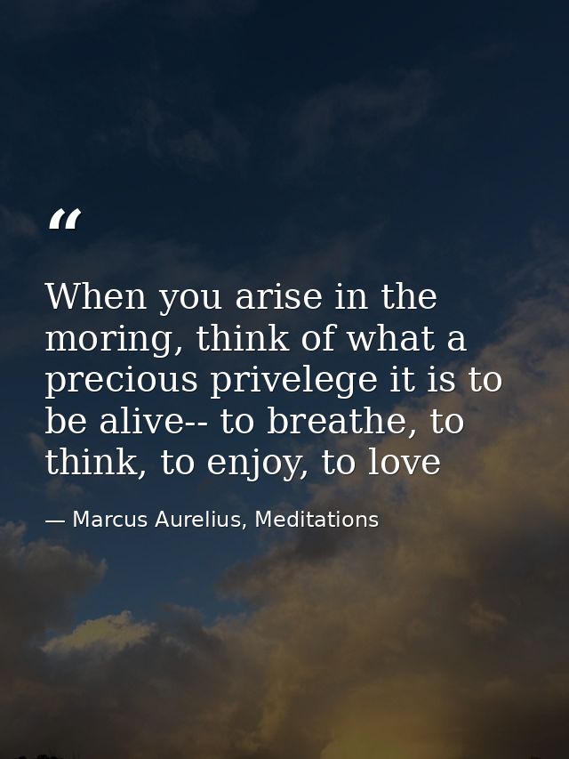 When you arise in the moring, think of what a precious privelege it is to be alive-- to breathe, to think, to enjoy, to  — Marcus Aurelius, Meditations