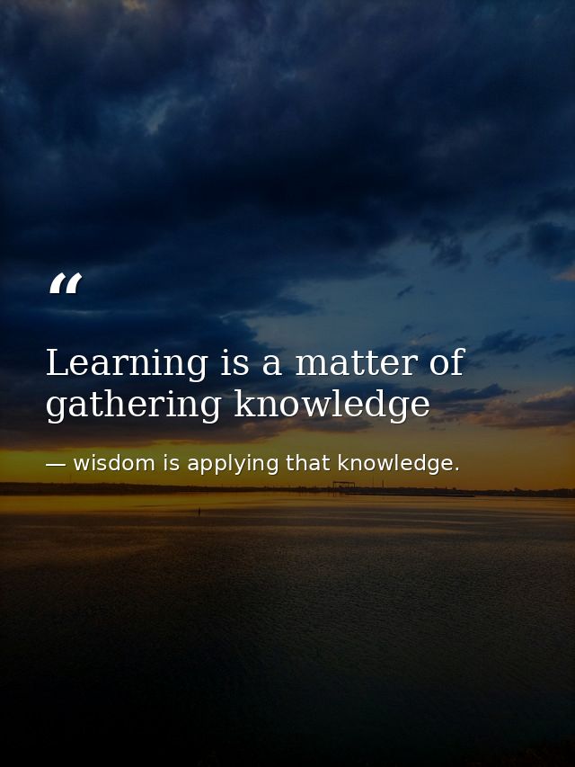 Learning is a matter of gathering knowledge — wisdom is applying that knowledge.