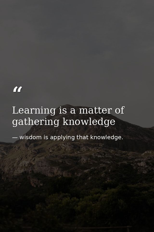 Learning is a matter of gathering knowledge — wisdom is applying that knowledge.