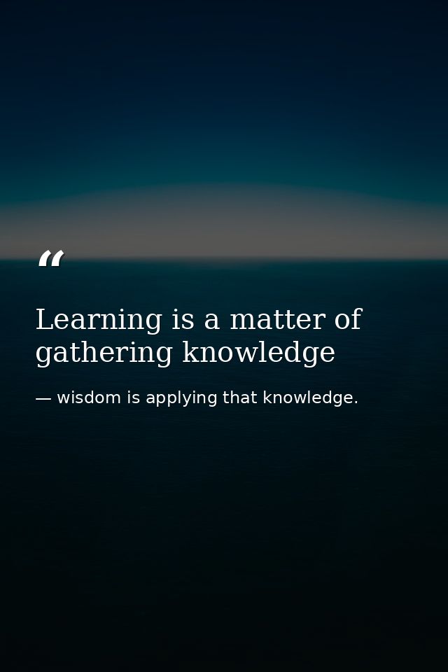 Learning is a matter of gathering knowledge — wisdom is applying that knowledge.
