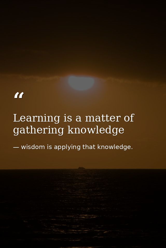 Learning is a matter of gathering knowledge — wisdom is applying that knowledge.