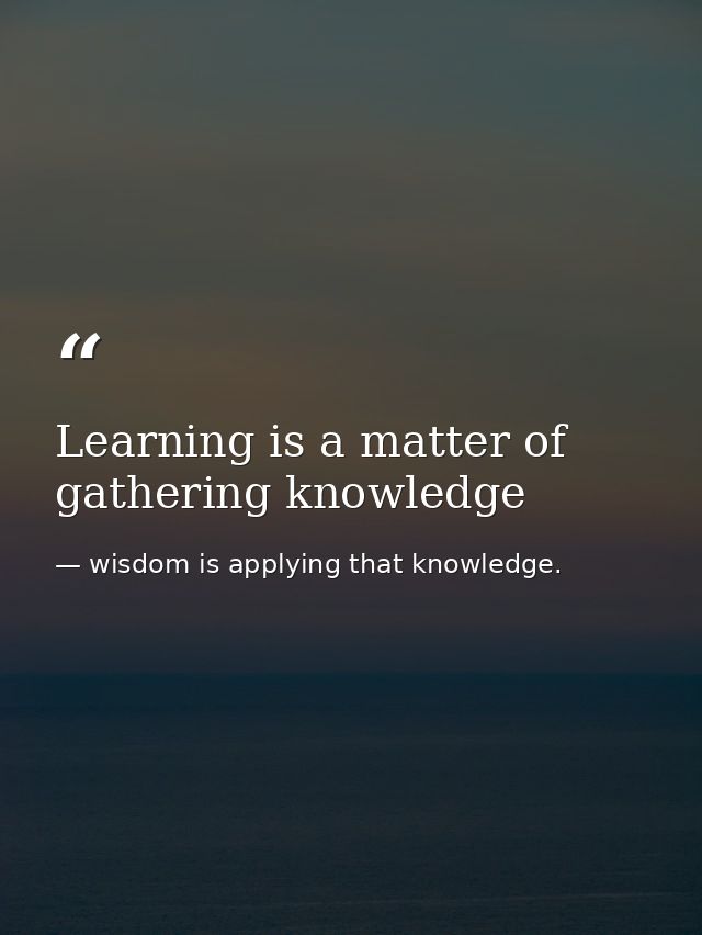 Learning is a matter of gathering knowledge — wisdom is applying that knowledge.