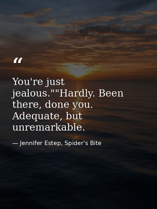 You're just jealous.""Hardly. Been there, done you. Adequate, but unremarkable. — Jennifer Estep, Spider's Bite