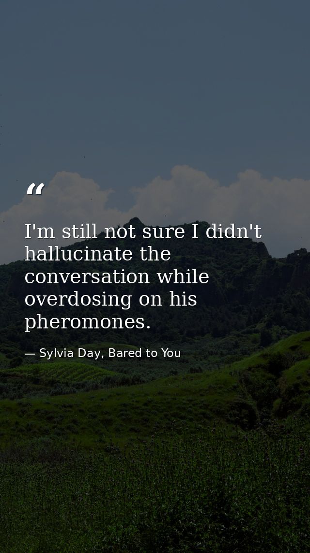 I'm still not sure I didn't hallucinate the conversation while overdosing on his pheromones. — Sylvia Day, Bared to You