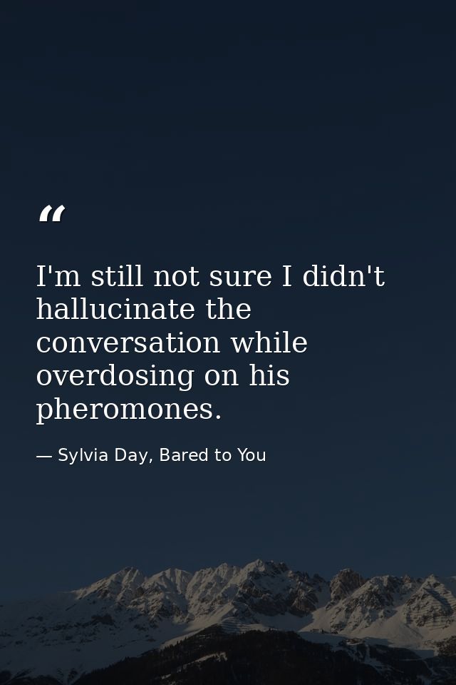 I'm still not sure I didn't hallucinate the conversation while overdosing on his pheromones. — Sylvia Day, Bared to You