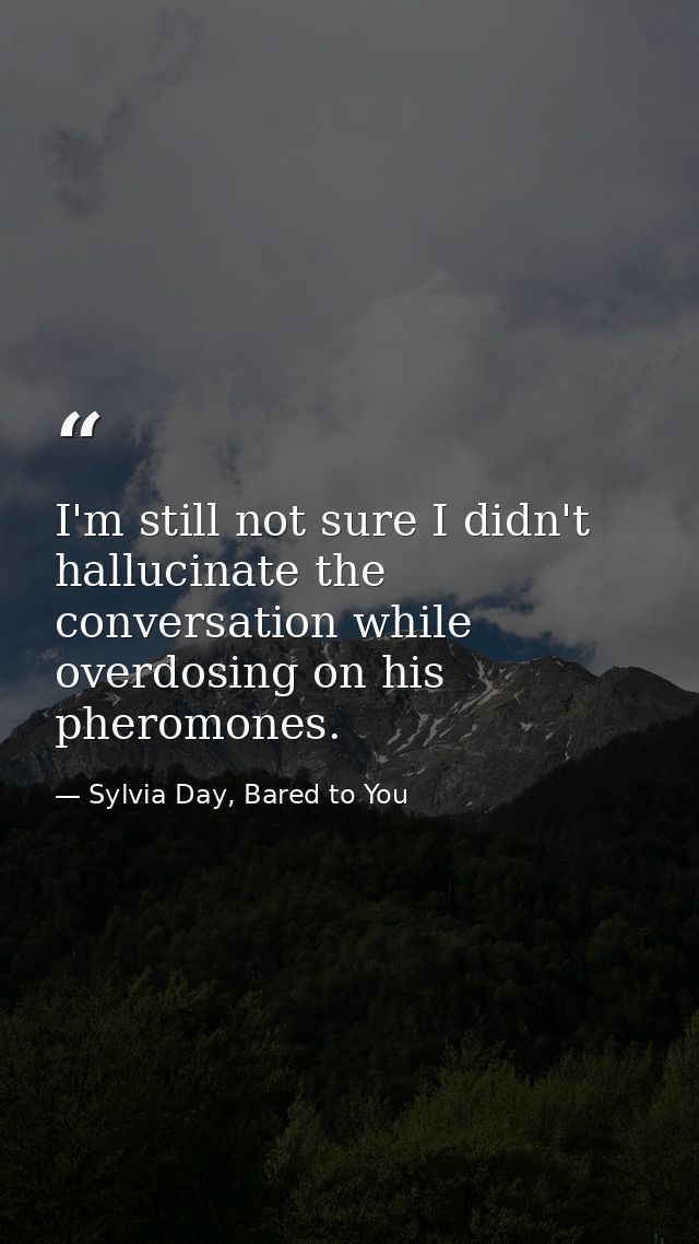 I'm still not sure I didn't hallucinate the conversation while overdosing on his pheromones. — Sylvia Day, Bared to You