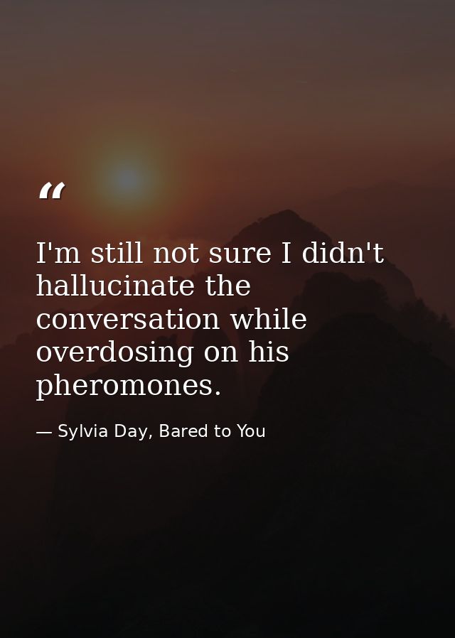 I'm still not sure I didn't hallucinate the conversation while overdosing on his pheromones. — Sylvia Day, Bared to You