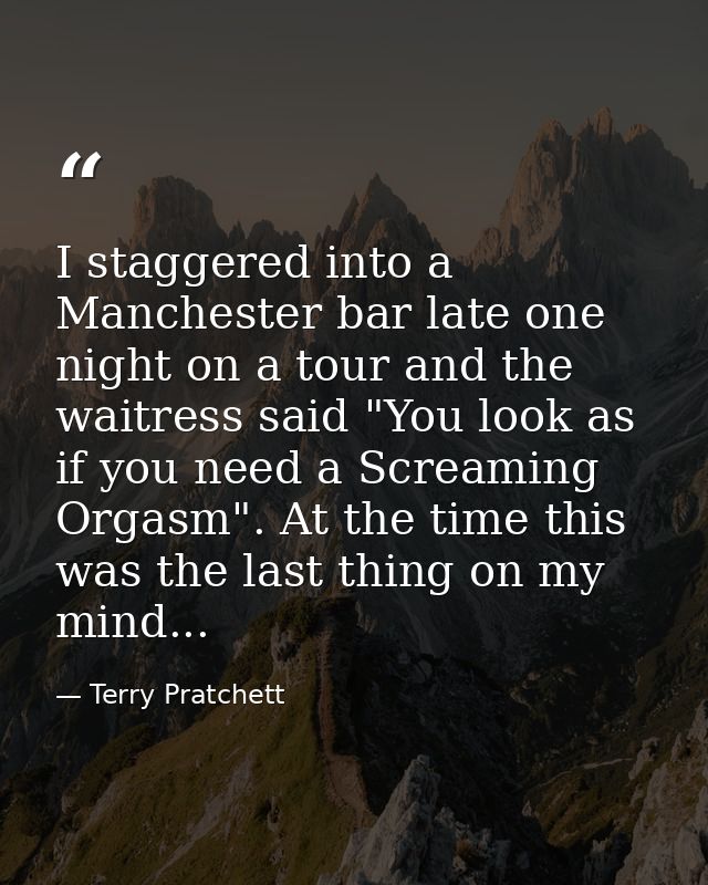I staggered into a Manchester bar late one night on a tour and the waitress said "You look as if you need a Screaming Or — Terry Pratchett