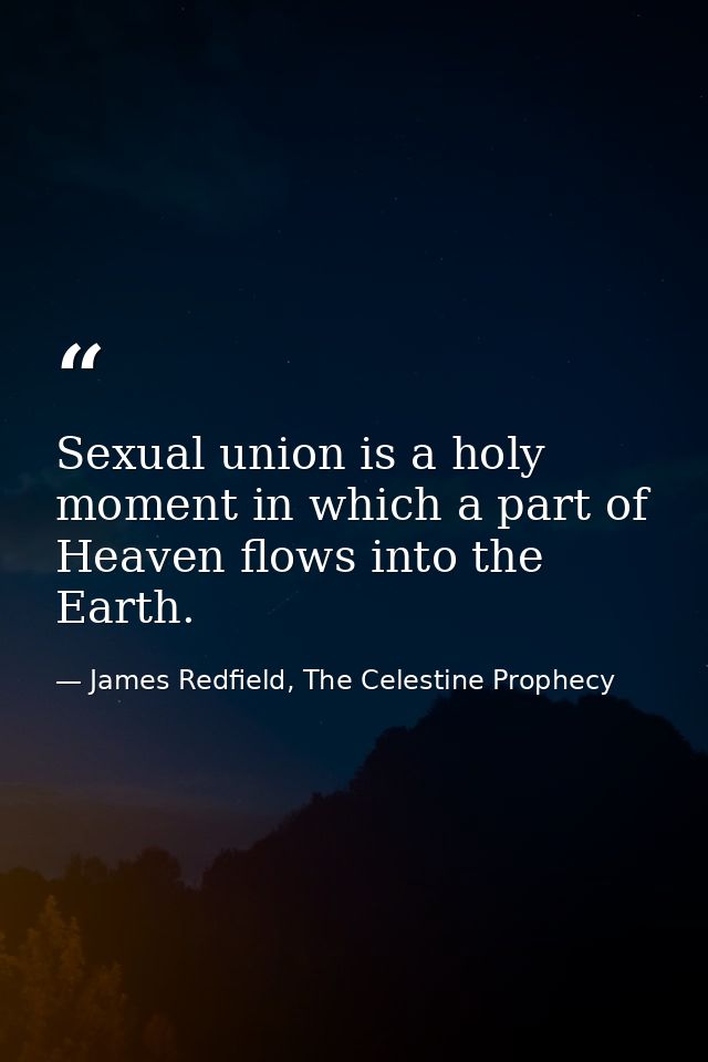 Sexual union is a holy moment in which a part of Heaven flows into the Earth. — James Redfield, The Celestine Prophecy