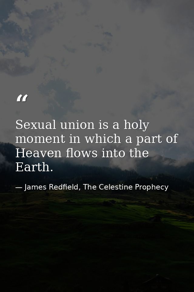 Sexual union is a holy moment in which a part of Heaven flows into the Earth. — James Redfield, The Celestine Prophecy