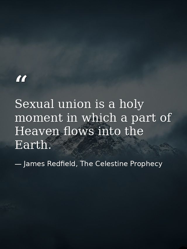 Sexual union is a holy moment in which a part of Heaven flows into the Earth. — James Redfield, The Celestine Prophecy