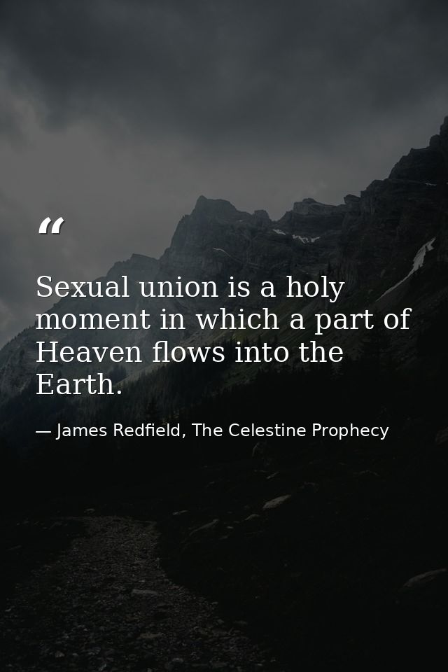 Sexual union is a holy moment in which a part of Heaven flows into the Earth. — James Redfield, The Celestine Prophecy