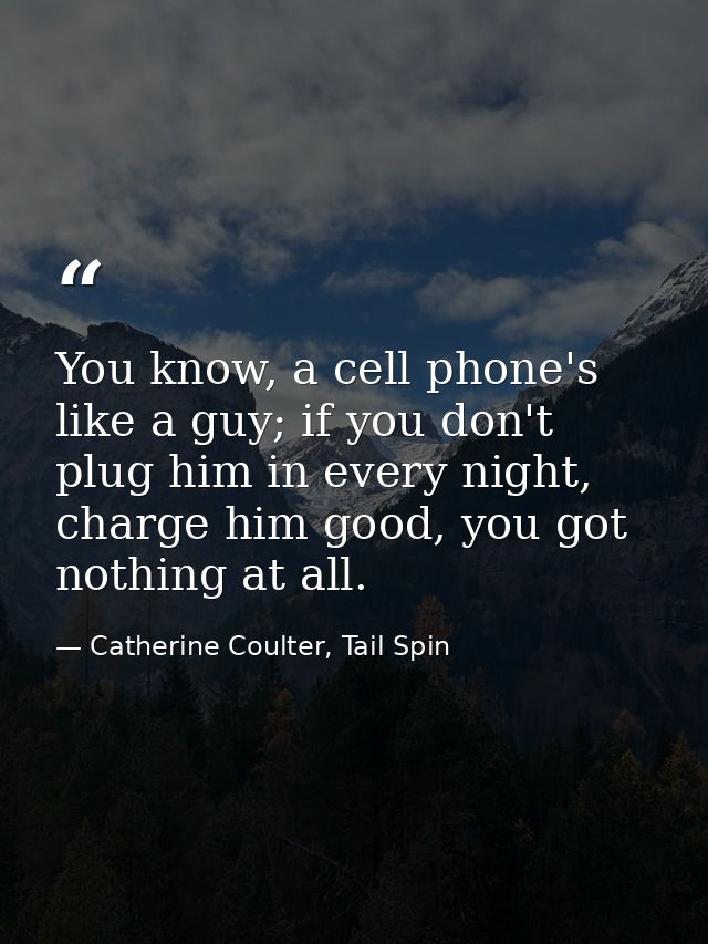 You know, a cell phone's like a guy; if you don't plug him in every night, charge him good, you got nothing at all. — Catherine Coulter, Tail Spin