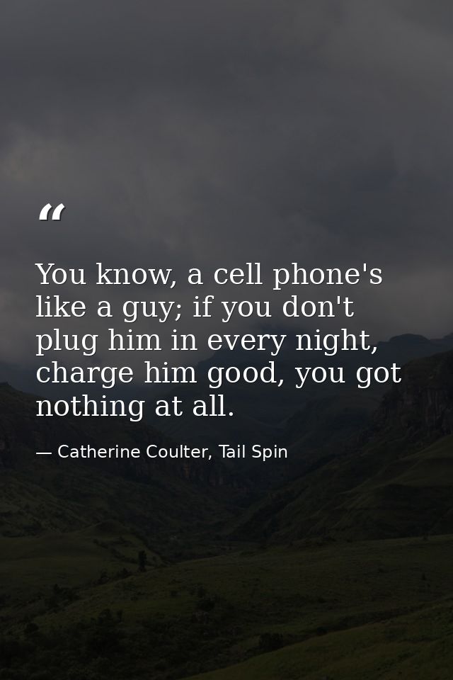 You know, a cell phone's like a guy; if you don't plug him in every night, charge him good, you got nothing at all. — Catherine Coulter, Tail Spin