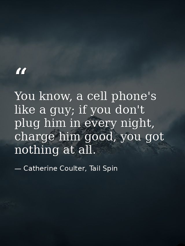 You know, a cell phone's like a guy; if you don't plug him in every night, charge him good, you got nothing at all. — Catherine Coulter, Tail Spin