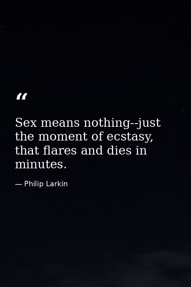 Sex means nothing--just the moment of ecstasy, that flares and dies in minutes. — Philip Larkin