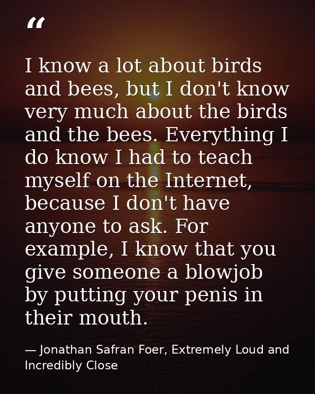 I know a lot about birds and bees, but I don't know very much about the birds and the bees. Everything I do know I had t — Jonathan Safran Foer, Extremely Loud and Incredibly Close