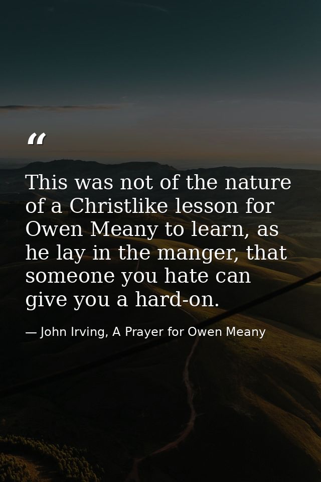 This was not of the nature of a Christlike lesson for Owen Meany to learn, as he lay in the manger, that someone you hat — John Irving, A Prayer for Owen Meany