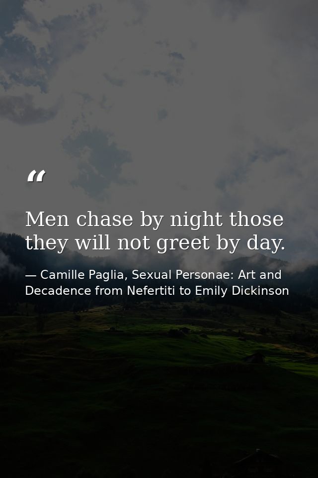 Men chase by night those they will not greet by day. — Camille Paglia, Sexual Personae: Art and Decadence from Nefertiti to Emily Dickinson
