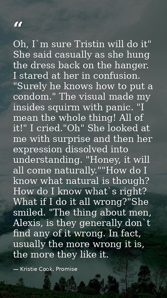 Oh, I`m sure Tristin will do it" She said casually as she hung the dress back on the hanger. I stared at her in confusio — Kristie Cook, Promise