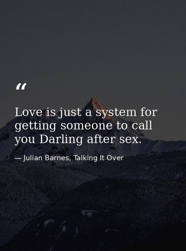Love is just a system for getting someone to call you Darling after sex. — Julian Barnes, Talking It Over