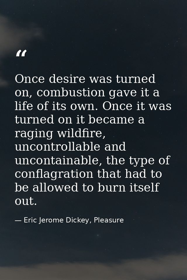 Once desire was turned on, combustion gave it a life of its own. Once it was turned on it became a raging wildfire, unco — Eric Jerome Dickey, Pleasure