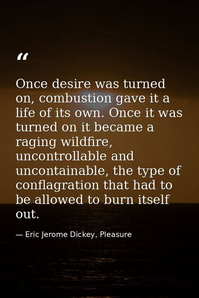 Once desire was turned on, combustion gave it a life of its own. Once it was turned on it became a raging wildfire, unco — Eric Jerome Dickey, Pleasure