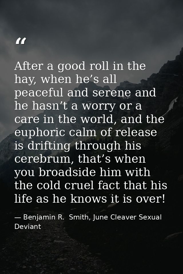 After a good roll in the hay, when he’s all peaceful and serene and he hasn’t a worry or a care in the world, and the eu — Benjamin R.  Smith, June Cleaver Sexual Deviant