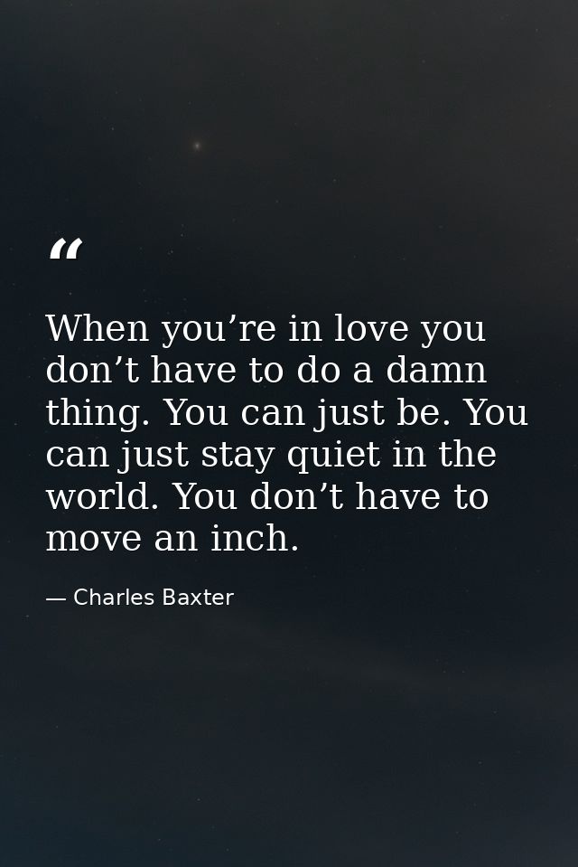 When you’re in love you don’t have to do a damn thing. You can just be. You can just stay quiet in the world. You don’t  — Charles Baxter