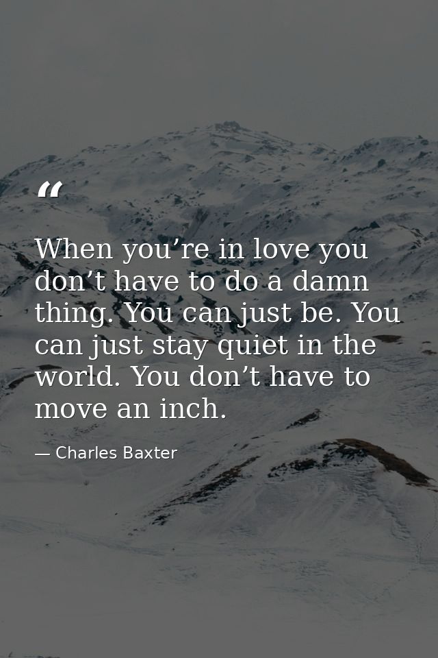 When you’re in love you don’t have to do a damn thing. You can just be. You can just stay quiet in the world. You don’t  — Charles Baxter