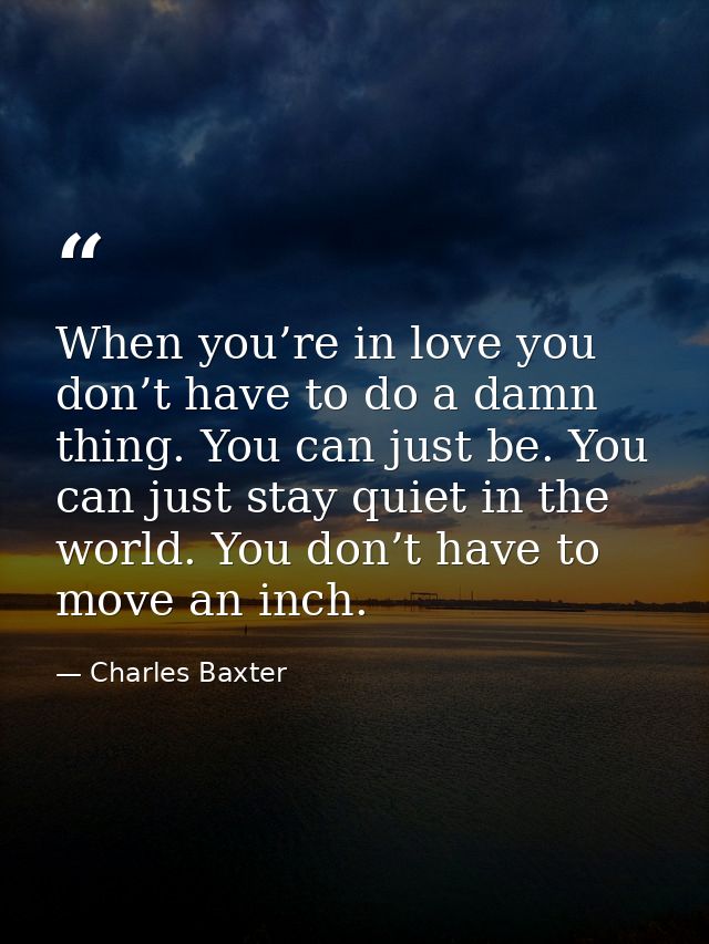 When you’re in love you don’t have to do a damn thing. You can just be. You can just stay quiet in the world. You don’t  — Charles Baxter