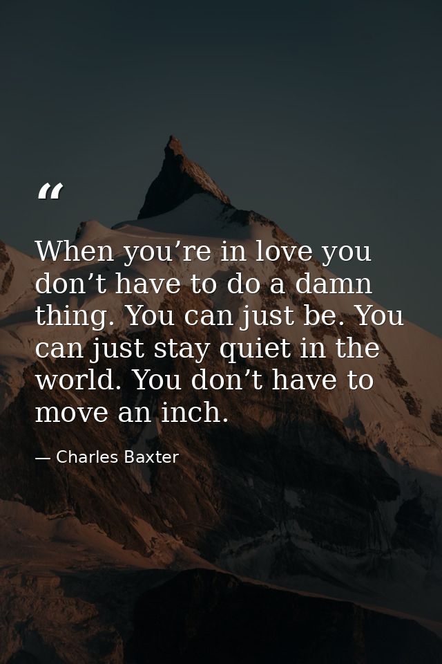 When you’re in love you don’t have to do a damn thing. You can just be. You can just stay quiet in the world. You don’t  — Charles Baxter