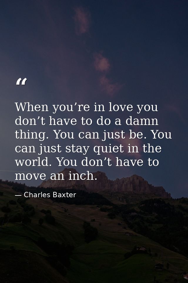 When you’re in love you don’t have to do a damn thing. You can just be. You can just stay quiet in the world. You don’t  — Charles Baxter