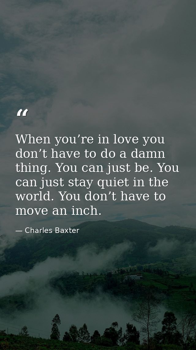 When you’re in love you don’t have to do a damn thing. You can just be. You can just stay quiet in the world. You don’t  — Charles Baxter