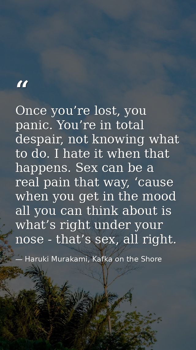 Once you’re lost, you panic. You’re in total despair, not knowing what to do. I hate it when that happens. Sex can be a  — Haruki Murakami, Kafka on the Shore