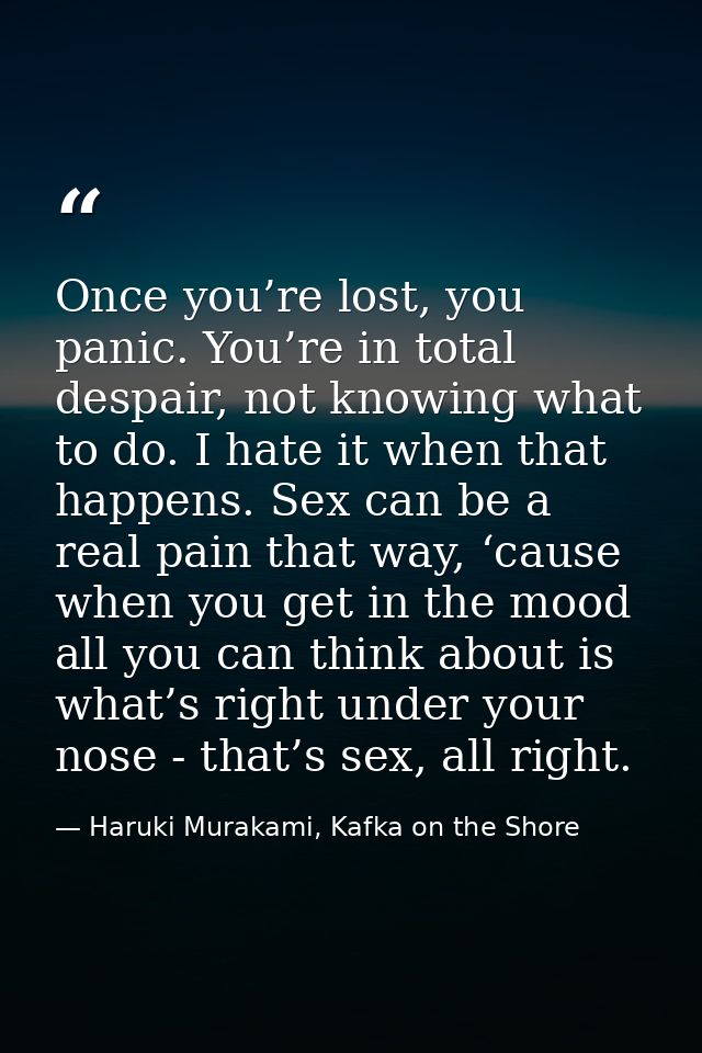 Once you’re lost, you panic. You’re in total despair, not knowing what to do. I hate it when that happens. Sex can be a  — Haruki Murakami, Kafka on the Shore