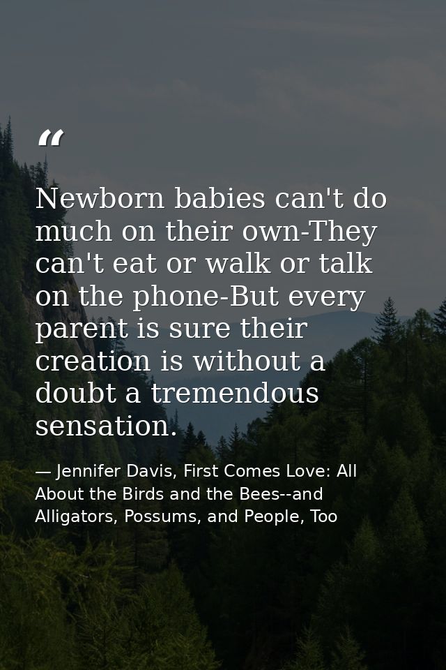 Newborn babies can't do much on their own-They can't eat or walk or talk on the phone-But every parent is sure their cre — Jennifer Davis, First Comes Love: All About the Birds and the Bees--and Alligators, Possums, and People, Too