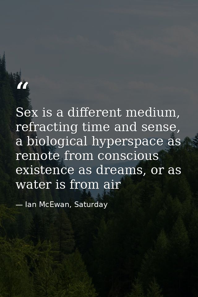 Sex is a different medium, refracting time and sense, a biological hyperspace as remote from conscious existence as drea — Ian McEwan, Saturday