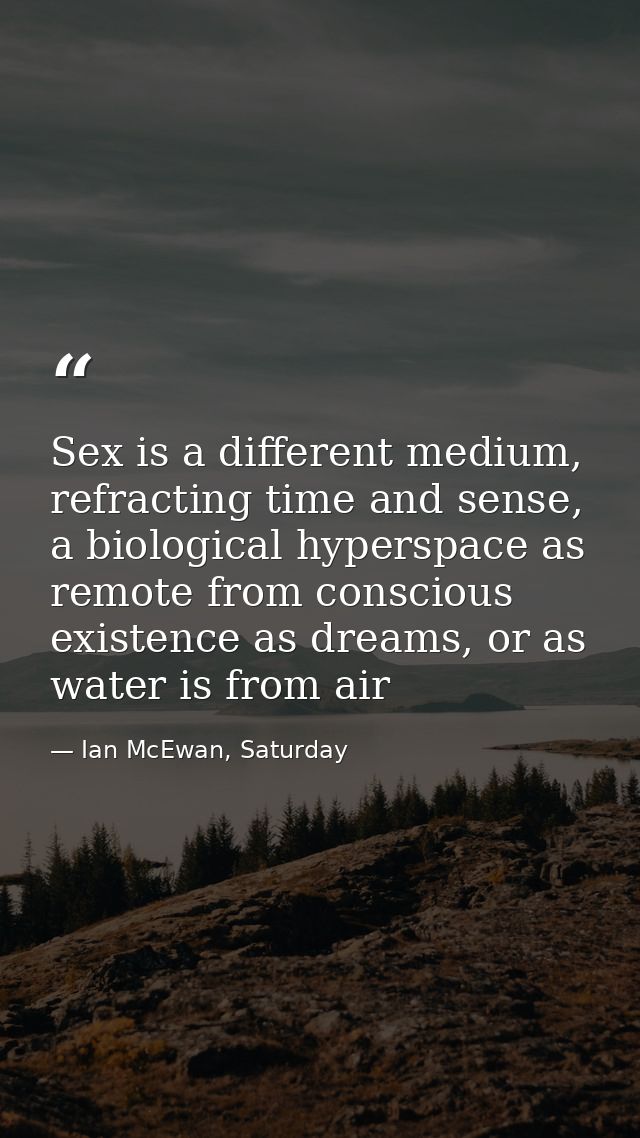 Sex is a different medium, refracting time and sense, a biological hyperspace as remote from conscious existence as drea — Ian McEwan, Saturday