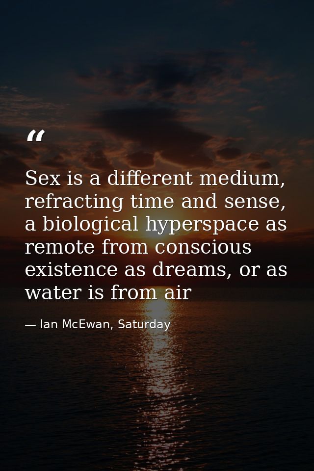 Sex is a different medium, refracting time and sense, a biological hyperspace as remote from conscious existence as drea — Ian McEwan, Saturday