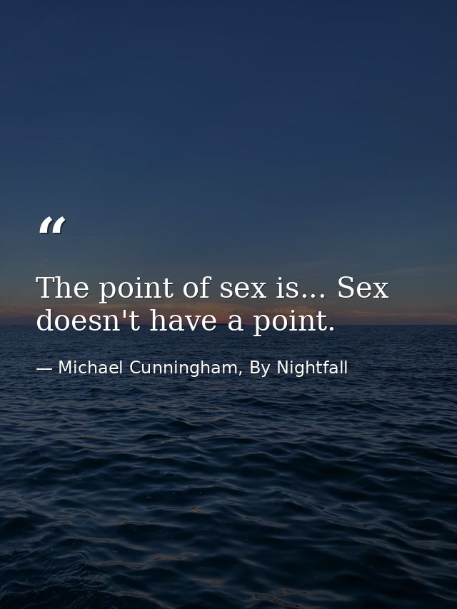 The point of sex is... Sex doesn't have a point. — Michael Cunningham, By Nightfall