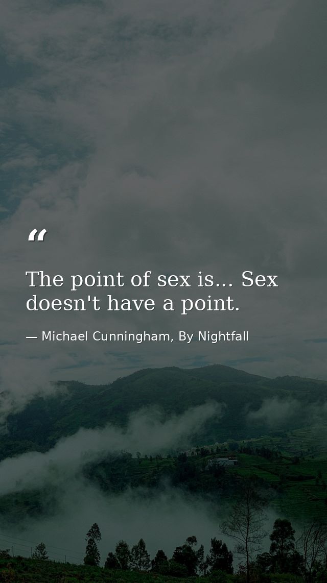 The point of sex is... Sex doesn't have a point. — Michael Cunningham, By Nightfall