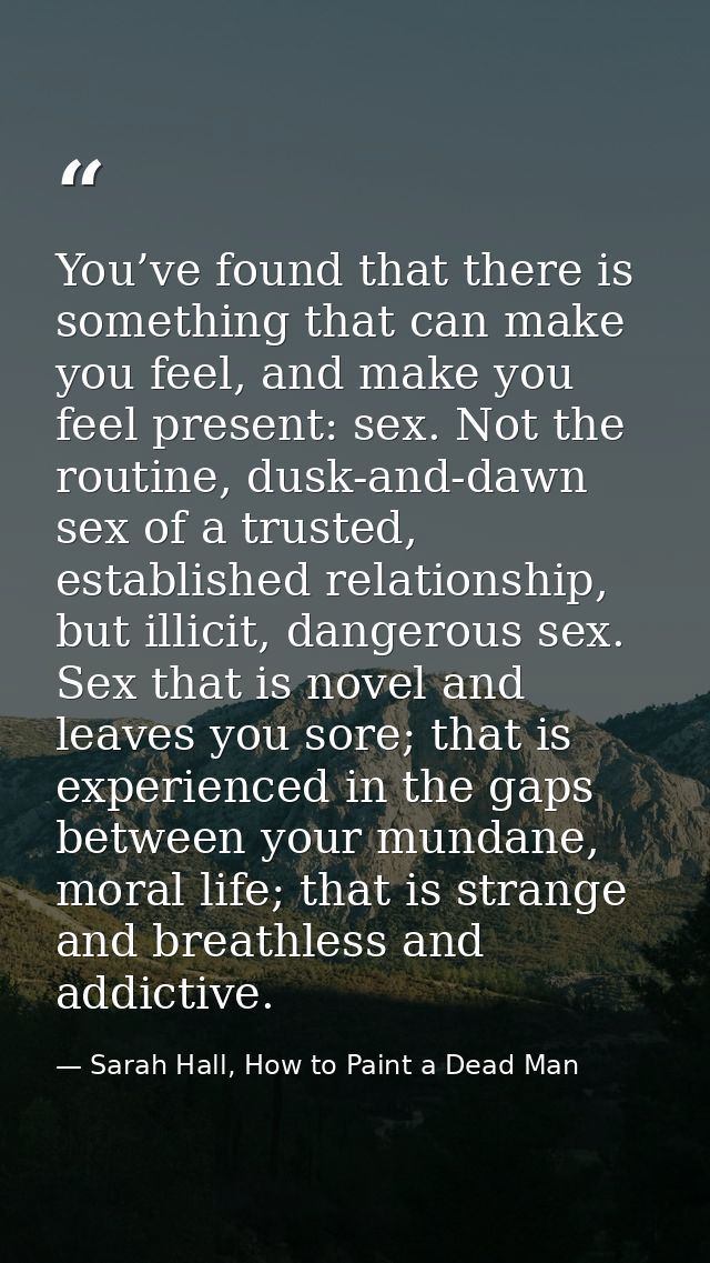 You’ve found that there is something that can make you feel, and make you feel present: sex. Not the routine, dusk-and-d — Sarah Hall, How to Paint a Dead Man