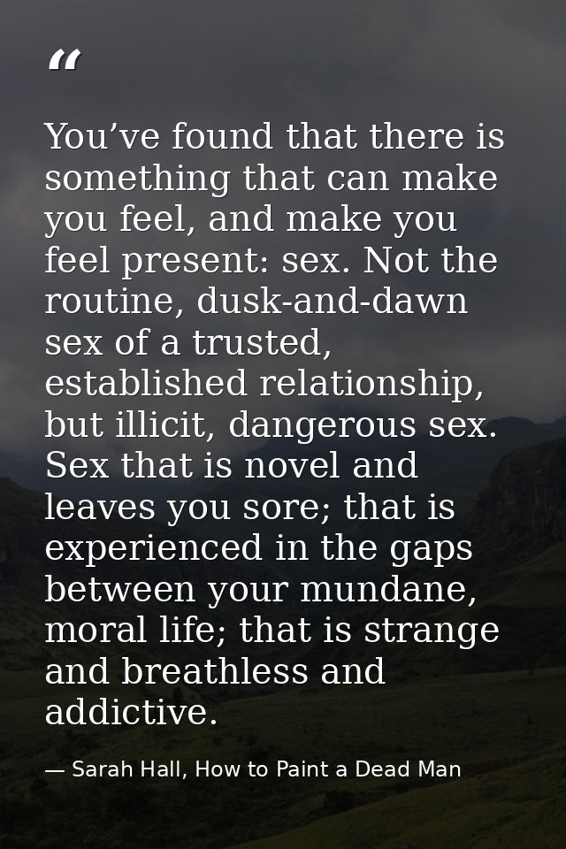 You’ve found that there is something that can make you feel, and make you feel present: sex. Not the routine, dusk-and-d — Sarah Hall, How to Paint a Dead Man